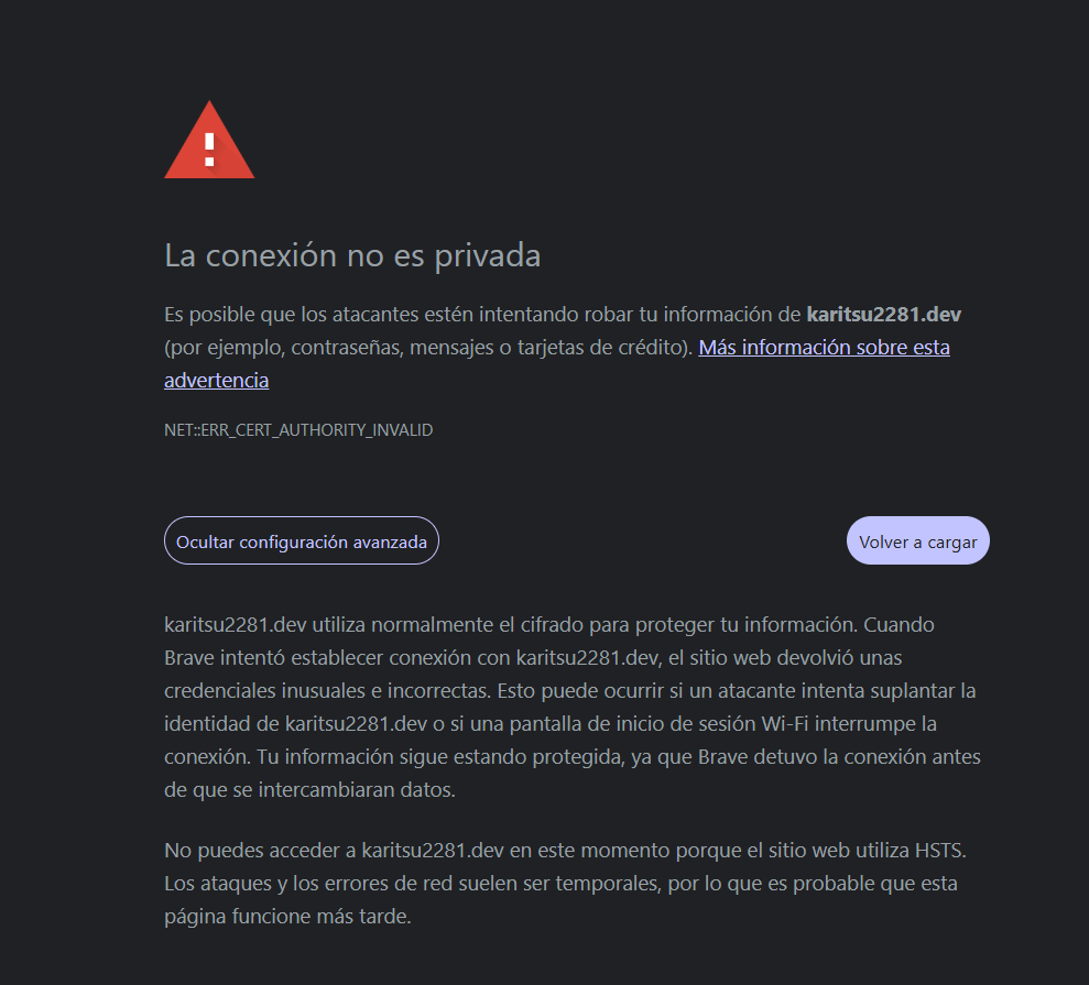 Error certificado autofirmado